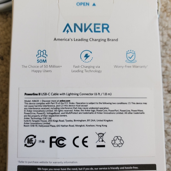 Anker Apple iPhone 6ft USB-C Cable Lightning Connector Charging iPad Powerline - Picture 3 of 3
